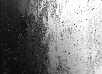 Obraz premium Close-up of textured surface with black and white gradient covered in water droplets, creating a contrast of wet and dry areas with a reflective shine