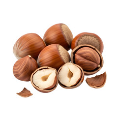 Delicious hazelnuts and their slices perfect for product advertising photography, isolated on white or transparent background. PNG