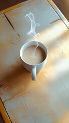 Steaming Coffee Mug on Rustic Table: A Warm Start to Your Day. AI