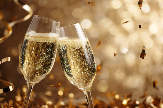 Celebrating success with sparkling champagne toasting at elegant party with confetti for momentous occasions, festive celebrations and luxury events