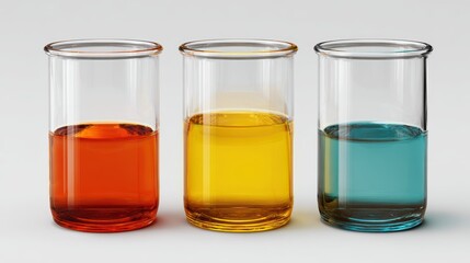 Colorful Glass Beakers with Liquid Solutions in Various Shades