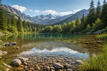 Pristine Alpine Lake with Perfect Mountain Reflections and Turquoise Waters