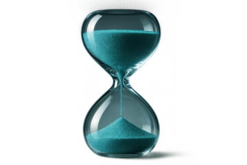 Hourglass with turquoise sand measuring passing time