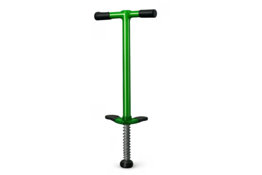 Green pogo stick for kids playing and jumping