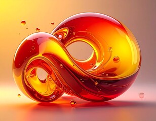 Glossy infinity shape rendered in warm hues with water droplets