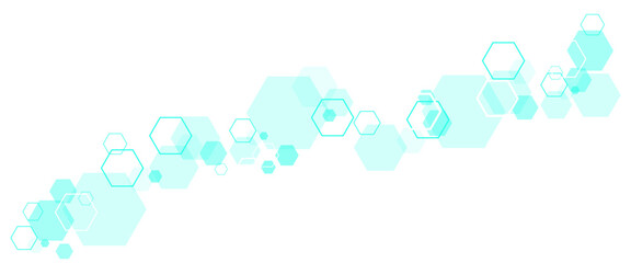 Obraz premium Geometric abstract background with cyan hexagons. Structure molecule and communication. Science and technology