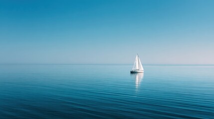 Obraz premium Tranquil Sailboat on the Calm Water Under a Clear Blue Sky