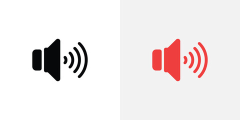Speaker Icon Design Set, Sound Volume Symbol, Black and Red on White