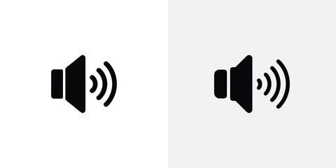 Speaker Icon Set Volume Symbol in Black with Sound Waves on Light Gray