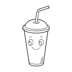 Fun drink cup coloring page featuring a simple cup design with straw and bubbles. Perfect for kids to color and explore creativity while learning about everyday objects.
