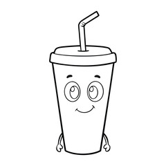 Fun drink cup coloring page featuring a simple cup design with straw and bubbles. Perfect for kids to color and explore creativity while learning about everyday objects.
