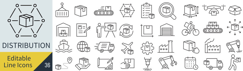 Naklejka na ściany i meble 線の編集ができる物流網に関するアイコンセット(アウトライン化していない)  Naklejka na ściany i meble 線の編集ができる物流網に関するアイコンセット(アウトライン化していない)