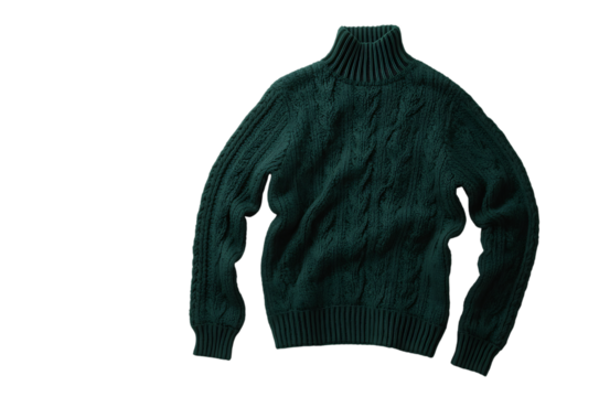 Cozy dark green cable knit turtleneck sweater for winter fashion