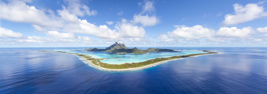 Aerial panoramic view of Bora Bora island, French Polynesia