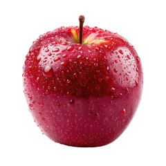 Shiny red apple with water droplets, isolated against a black background. Fresh and enticing fruit