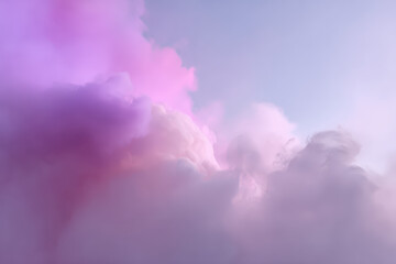 Dreamy pastel sky with soft pink and purple clouds creates serene and ethereal atmosphere. watercolor like smudge effect adds calming and artistic touch
