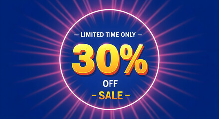 Limited Time 30% Off Sale Banner – Vibrant Blue and Pink Promo Graphic for Ecommerce and Retail