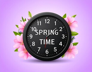 A black clock displaying "Spring Time" with floral blooms