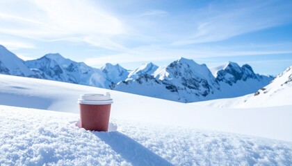 雪山とコーヒーカップの写真