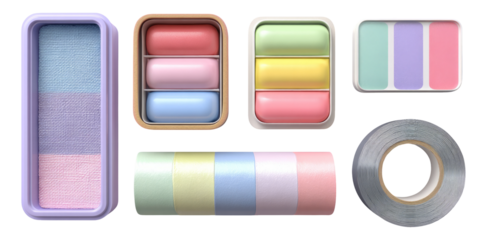 Soft Pastel Color Palette with Containers and Tape for Creative Projects