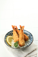 Panko Coated Deep-Fried Shrimp or Ebi Furai Japanese Food