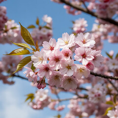 Fototapeta premium Pink Cherry Blossom Under Blue Sky