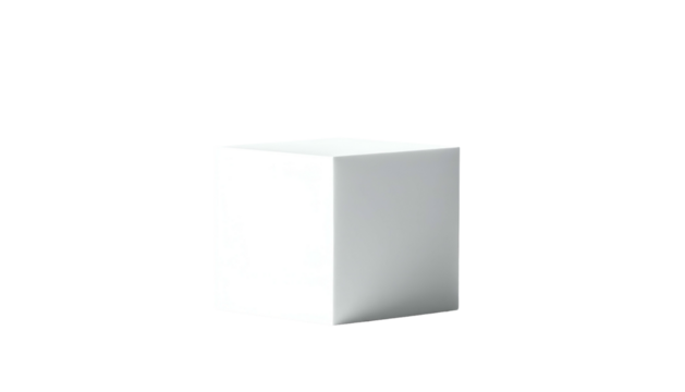 A stark white cube rendered with subtle shadows against an infinite black void