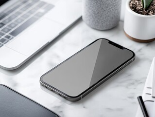 Modern Smartphone on Marble Desk.