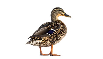 Obraz premium A brown and tan female duck in profile on a white background