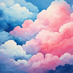  pastel watercolor cloud pattern, fluffy and soft textures in baby blue and pink