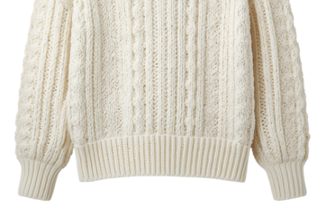 Cozy cream cable knit sweater with ribbed cuffs and hem