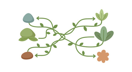 Obraz premium Abstract plant growth diagram with arrows and leaves.