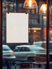Blank Sign for City Cafe Window Display.