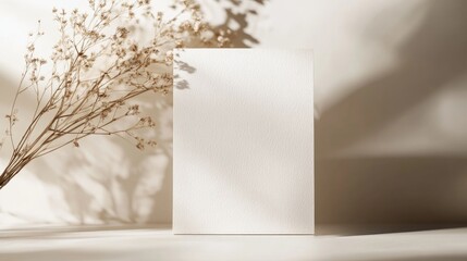 Blank card mockup for sunlit studio scene.