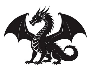 A fierce black dragon with large wings, ready to attack