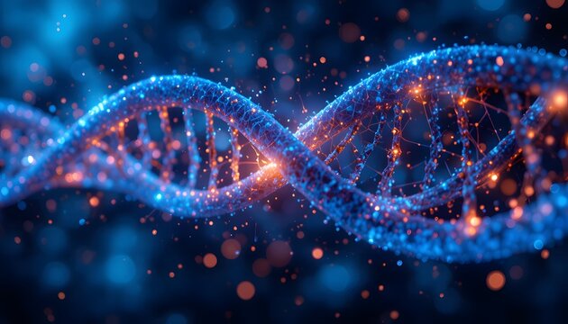 Digital Artwork of DNA Double Helix with Neon Glow