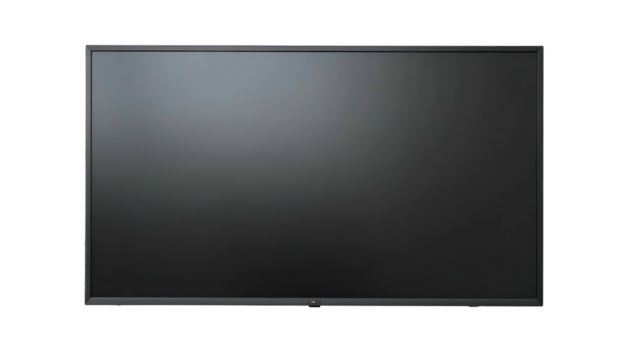 Large, dark gray rectangular screen isolated on black. Slight glare, no visible display
