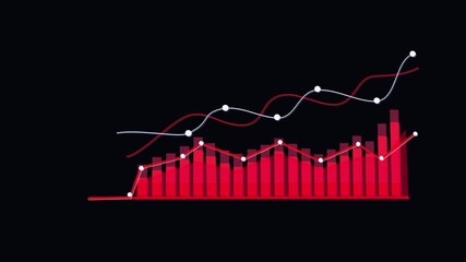 High-tech red bar and line chart illustrating upward trends, growth metrics, and statistical performance Red Bar Chart and Line Graphs Showing Upward Trend on Black Background data statistics. - Powered by Adobe