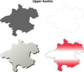 Obraz premium Austria Map – Outline, Silhouette, and Flag Design of Upper Austria for Education, Geography, and Graphic Projects