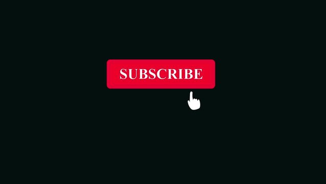 Red subscribe icon with cursor on dark background image 4k. Empty red button animation with cursor on black background 4k ultra hd. Blank red button with white finger cursor black background 4k.