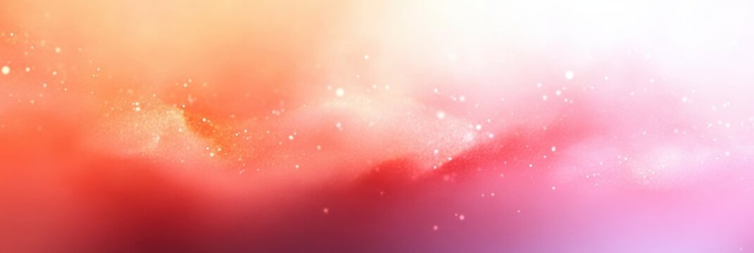 Abstract ethereal background blending warm orange, red and soft pink hues with glowing light spots and subtle sparkles creating a dreamy atmosphere