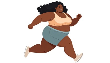 A cartoon image of a Black woman jogging, wearing athletic wear and sneakers