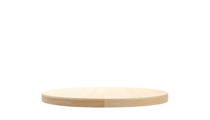 A simple, round wooden platform, isolated against a solid black background