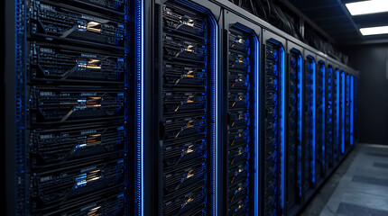 A rack of GPU servers, highlighting the specialized hardware for intensive AI computations.