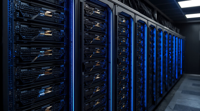 A rack of GPU servers, highlighting the specialized hardware for intensive AI computations.