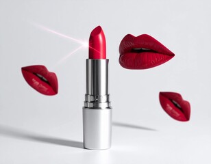 赤いリップと浮かぶ唇のファッショナブルなビジュアル構図 generative ai