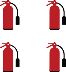 Vector red fire extinguishers arranged in a grid against a white background illustration. 