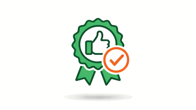 Vector illustration of award or seal with thumb up and check mark. Symbol of best practice