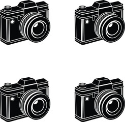 Premium vector classic Slr camera silhouettes in a grid pattern illustration. 