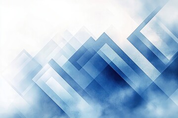 Fototapeta premium Abstract geometric composition featuring overlapping translucent blue and white rectangles creating a layered misty effect evoking calm and depth